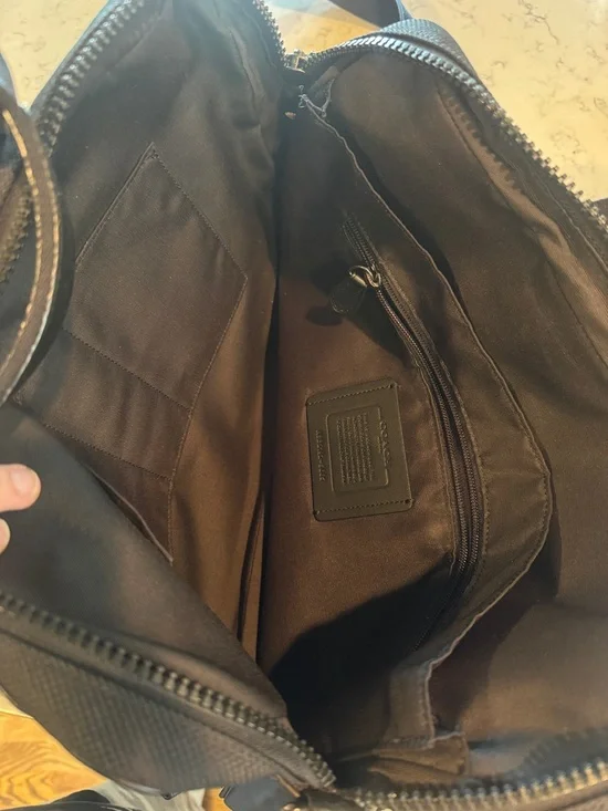 COACH Rider Brief In Signature Canvas Black Grey Multi Leather Dual-Pocket Bag - Picture 8 of 10